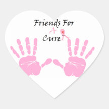 Pink Ribbon Hand Print Heart Stickers