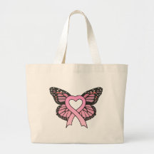 Pink Ribbon Heart Butterfly Bag