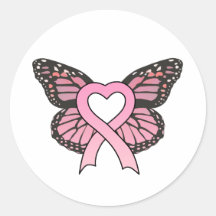 Pink Ribbon Heart Butterfly Sticker