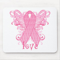Pink Ribbon Love Wings mousepads