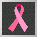 Pink Ribbon on Medium Damask Poster