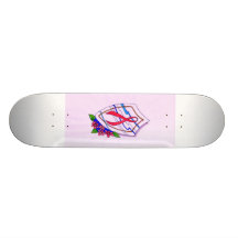 Pink Ribbon on Shield with flowers Skateboard Deck
