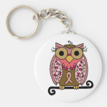 Pink Ribbon Owl Keychains