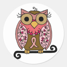 Pink Ribbon Owl Stickers