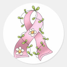 Pink Ribbon Round Stickers