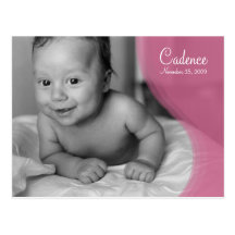 Pink Ripple Photo Birth Announcement Postcard