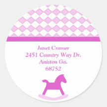 Pink Rocking Horse Address Stickers