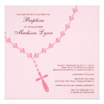 Pink Rosary Bead Baby Girl Baptism Inviation Invite
