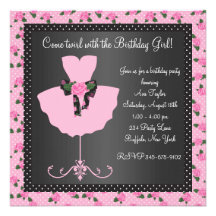 Pink Rose Ballerina Girls Ballerina Birthday Party Personalized Announcements