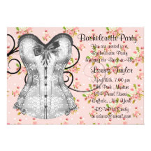 Pink Rose Corset Pink Black Bachelorette Party Invitations