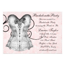 Pink Rose Corset Pink Black Bachelorette Party Custom Announcements