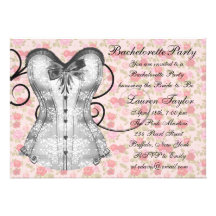 Pink Rose Corset Pink Black Bachelorette Party Custom Invitation