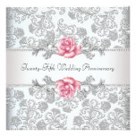 Pink Rose Damask Silver 25th Wedding Anniversary Invitation