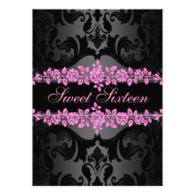 Pink Rose Sweet16 Damask Birthday Invite