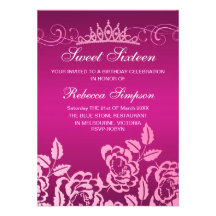 Pink Rose & Tiara Birthday Invitation
