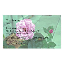 Pink rose with green leaves business card template