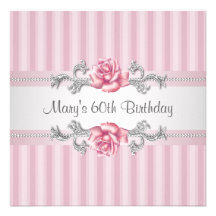 Pink Rose Womans 60th Birthday Party Personalized Announcement