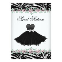 Pink Rose Zebra Sweet Sixteen Birthday Party Custom Announcement