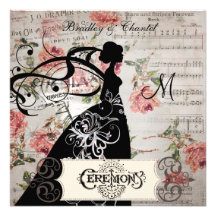 Pink Roses and Song Silhouette Bride Invite
