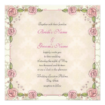 Pink Roses Damask Floral Wedding Invitations