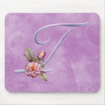 Pink Roses Monogram T Mouse Pads