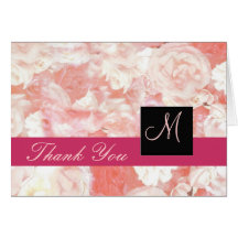 Pink Roses Monogram Thank You Card