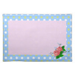 Pink Roses on Blue Polka Dot Placemat
