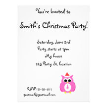 Pink santa owl personalized invite