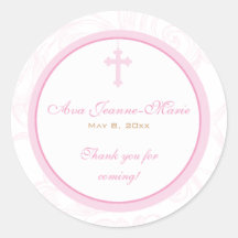Pink Scroll Cross Address Label/Favour Sticker