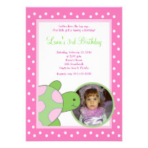 Pink Sea Turtle Tortoise *PHOTO* Birthday 5x7 Personalized Announcement