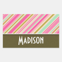 Pink & Seafoam Green Stripes Rectangular Sticker
