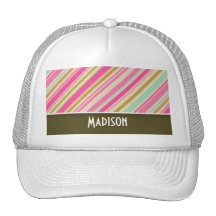 Pink & Seafoam Green Stripes Trucker Hats