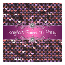 Pink Sequin Jewel Hot Pink Sweet 16 Party Personalized Announcement