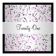 Pink Silver White Black Love Hearts 21st Birthday Custom Invitation