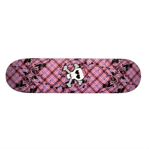 Pink Skull and Crossbones with Hearts and Bow Skateboard Deck