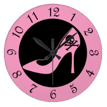 Pink Skull High Heel SHoe Wall Clocks
