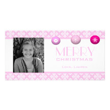 Pink Snowflake Ornament Custom Photo Card