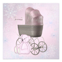 Pink Snowflake Winter Wonderland Baby Shower Personalised Invites