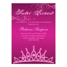 Pink Sparkle Tiara Birthday Invitation