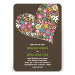 Pink Spring Flowers Heart Whimsical Wedding Invite