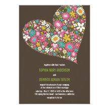 Pink Spring Flowers Heart Whimsical Wedding Invite