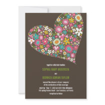 Pink Spring Flowers Heart Whimsical Wedding Invite