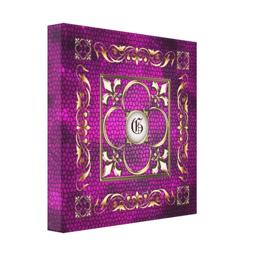 Pink Stained Glass Monogram Fleur De Lis Canvas Canvas Prints