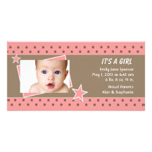 Pink Star Photo Birth Announcement Custom Photo Card