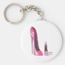 Pink Stiletto Shoe and Lipstick Art Key Chain