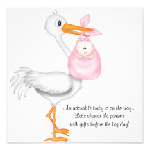 Pink Stork Baby Shower Invitation Baby Girl