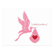 Pink Stork Baby Shower Invitation Postcard