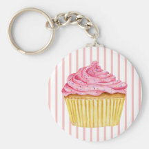 Pink stripe Cupcake Keychain