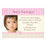Pink Stripe Photo Birthday Invitation