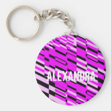 Pink Stripe Pop Art Keychain Add Name